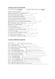 English Worksheet: Tag Questions and So / Neither