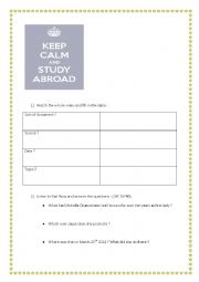 English Worksheet: Michelle Obama : an interview on studying abroad ( video)