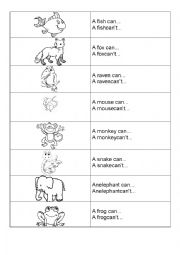 English Worksheet: Animals Can X Cant Memory Game
