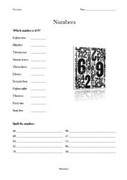 English Worksheet: Numbers