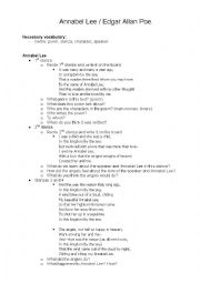English Worksheet: Annabel Lee by Edgar Allan Poe Lesson Plan