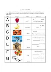 English Worksheet: Words that Start With...