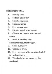 English Worksheet: feeling