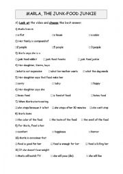 English Worksheet: Marla the junk food junkie