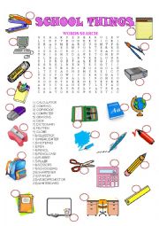 English Worksheet: School - thing (wordsearch)