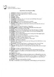 English Worksheet: Adjectives to describe personality (definitions in English)