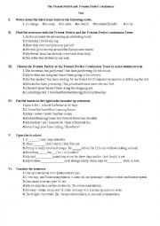English Worksheet: The Present Perfect and  Present Perfect Continuous (a test)