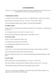English Worksheet: Love expressions