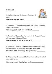 English Worksheet: Maths Problems in Words - Minus