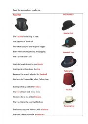 English Worksheet: TOP HAT (a poem + questions)