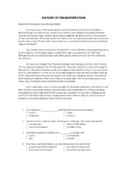 English Worksheet: History of Transportation and Airports All Around the World