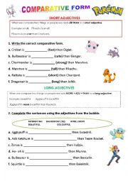 English Worksheet: COMPARATIVE FORM POKEMON 