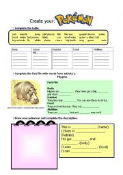 English Worksheet: Create your pokemon