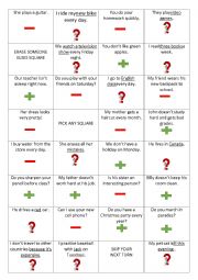 English Worksheet: Present Simple Coin Toss Game