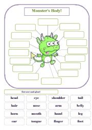 English Worksheet: Monsters Body Parts