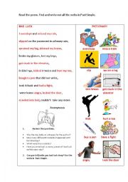 English Worksheet: BAD LUCK (a poem + speaking/writing tasks)