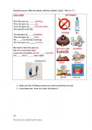 English Worksheet: ON A DIET (a poem+ a grammar tasks on articles)