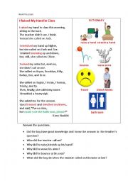 English Worksheet: I RAISED MY HAND IN CLASS (a poem + question)