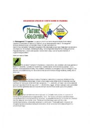 English Worksheet: Endangered Species Colombia