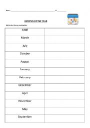 English Worksheet: Months of the year