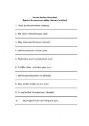 present perfect worksheet