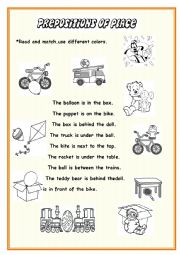 English Worksheet: prepositions of place