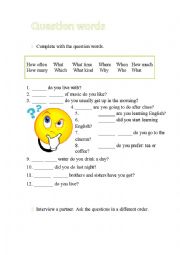 English Worksheet: question words