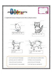 English Worksheet: farm animals, body parts
