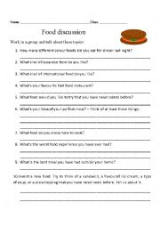 English Worksheet: Food discussion