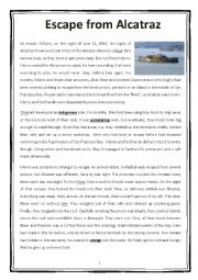 English Worksheet: Alcatraz Reading Comprehension