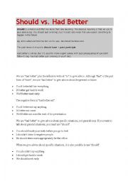 English Worksheet: Had batter vs should