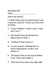 English Worksheet: Colon