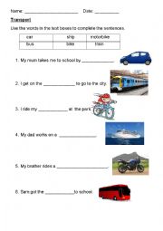 English Worksheet: Transport cloze