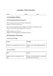English Worksheet: Prepositions of Places/ Movements