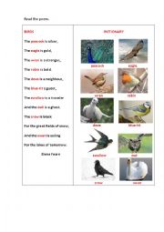 English Worksheet: BIRDS (a poem + questions)