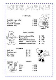 English Worksheet: Kids menu