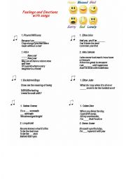 English Worksheet: Feelings and Emotions with songs