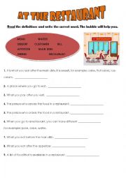 English Worksheet: At the restaurant definitions