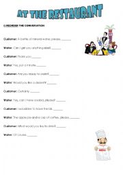 English Worksheet: CONVERSATION AT THE RESTAURANT