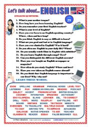 English Worksheet: LETS TALK ABOUT ENGLISH (SPEAKING SERIES 29)