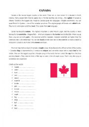 English Worksheet: Canada - reading