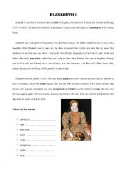 English Worksheet: Elizabeth I - reading