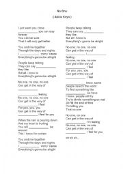 No one alicia keys - song worksheet