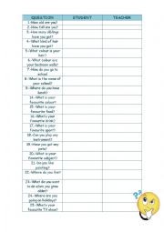 English Worksheet: Questions answering exercise