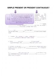 English Worksheet: Present Simple vs. Present Continuous - focus on nonaction verbs