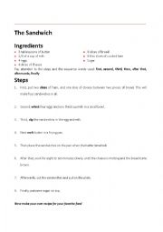 English Worksheet: The Sandwich Recipe