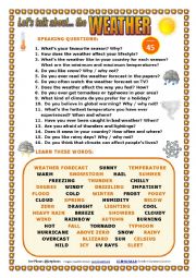 English Worksheet: LETS TALK ABOUT THE WEATHER (SPEAKING SERIES 45) NEW VERSION