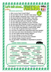 English Worksheet: LETS TALK ABOUT FRIENDS (SPEAKING SERIES 48) NEW VERSION