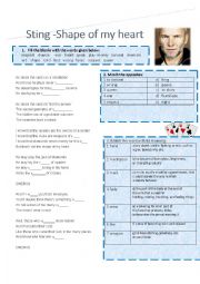 English Worksheet: SHAPE OF MY HEART - STING (WORKSHEET)