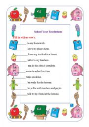 English Worksheet: Back to school - School Year Resolutions